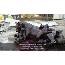 Copper bronze garden sculpture decoration savage lion statue with marble base